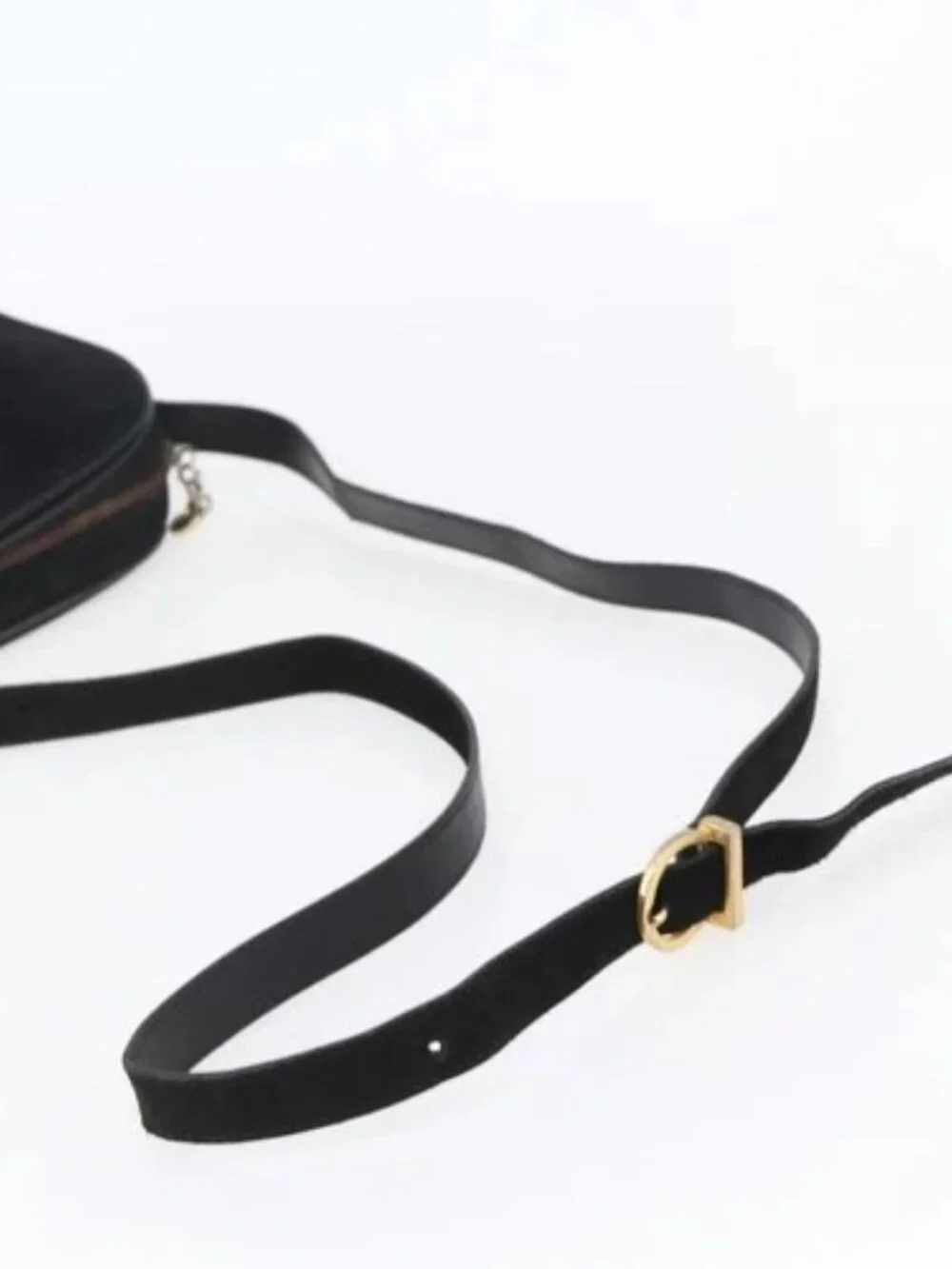 Salvatore Ferragamo Gancini Shoulder Bag Suede Black Gold Auth BA7988